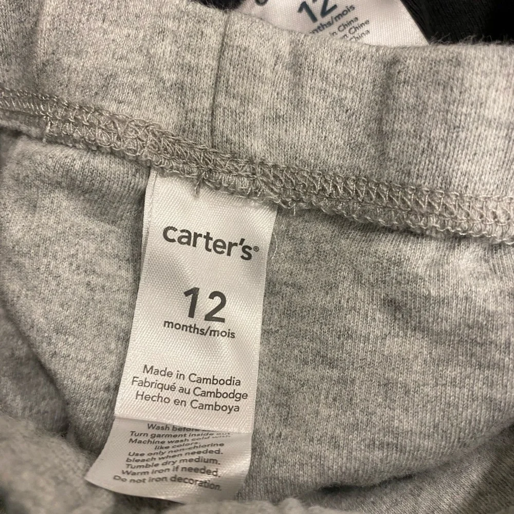 Carters 3 piece set gray pants dark gray striped tee dark gray shorts 12…